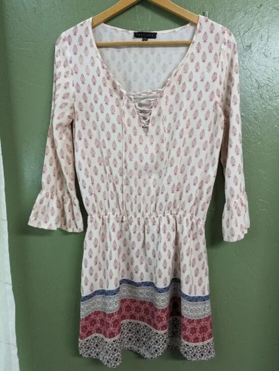 Dresses & Skirts - Sanctuary Boho mini dress, cream, red, flowy fit women's size small A9